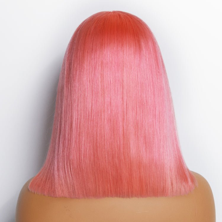12 Inches Pre - Plucked 13"x4" Pink Straight Bob Lace Frontal Wig 150% Density - 100% Human Hair - Lordess Beauty