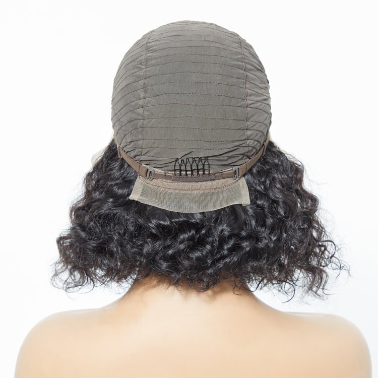 12/14 Inches 13"x4" Natural Black Water Wavy Bob 3D Transparent Lace Frontal Wig - 100% Human Hair - Lordess Beauty