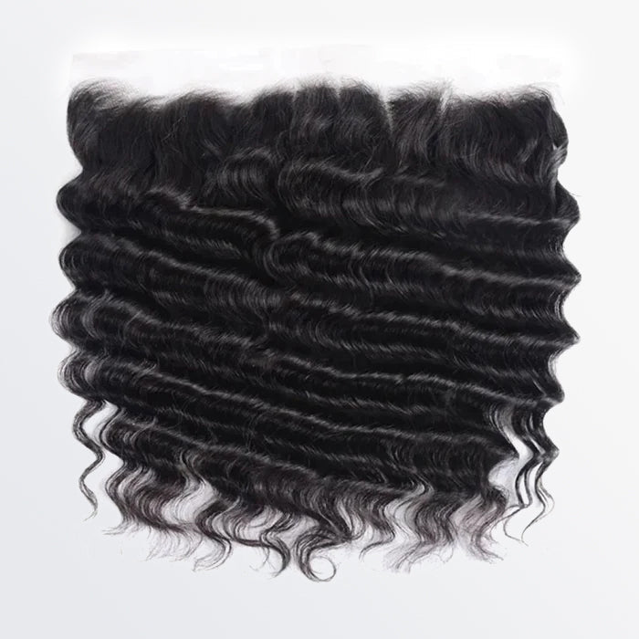 14 - 20 Inch 13" x 4" Loose Deep Wavy Free Parted Frontal 1B Natural Black - Lordess Beauty