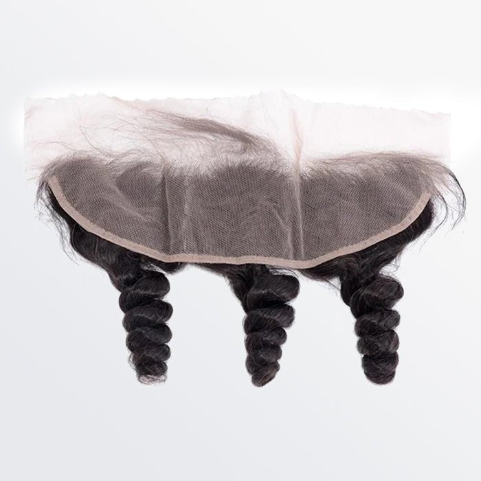 14 - 20 Inch 13" x 4" Loose Wavy Free Parted Frontal 1B Natural Black - Lordess Beauty
