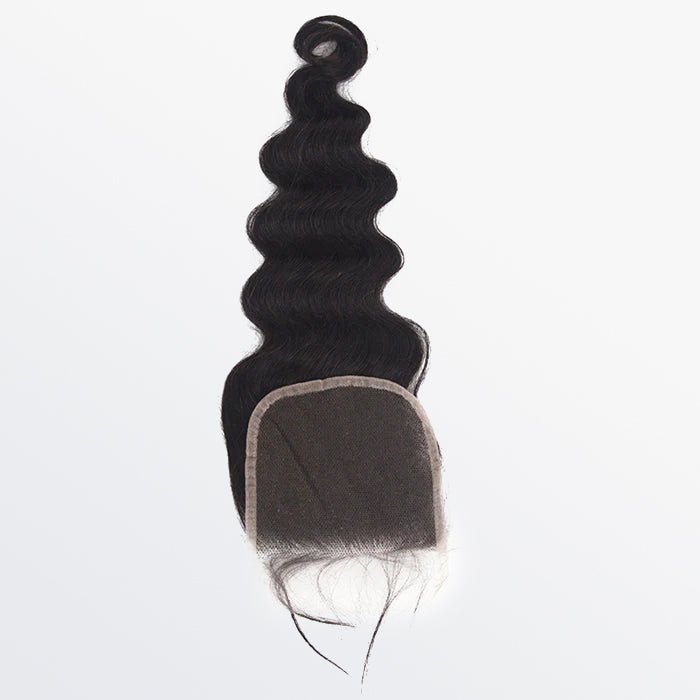 4x4 Ocean Wavy Lace Closure 100% Virgin Human Hair 1B Natural Black – 12 to 20 Inch - Lordess Beauty