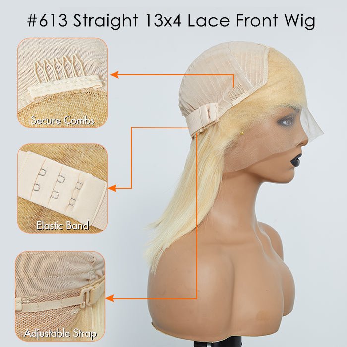 10 - 14 Inch Pre - Plucked 13"x4" 613 Straight Bob Lace Frontal Wig 150% Density - Lordess Beauty