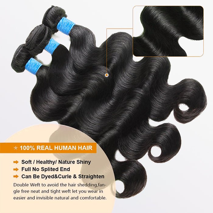 10 - 30 Inch Body Wavy Virgin Brazilian Hair 1B Natural Black - Lordess Beauty