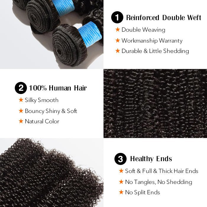 10 - 30 Inch Kinky Curly Virgin Brazilian Hair 1B Natural Black - Lordess Beauty