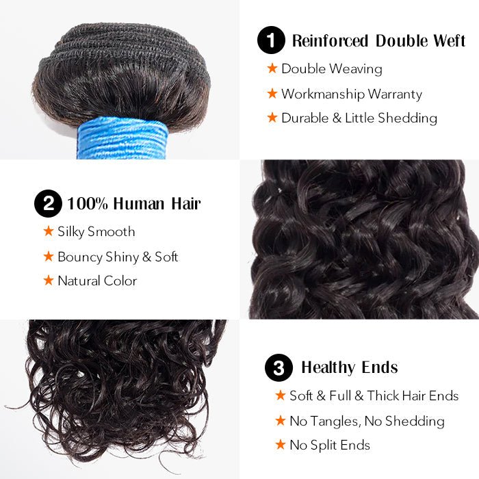 10 - 30 Inch Water Wave Virgin Brazilian Hair 1B Natural Black - Lordess Beauty