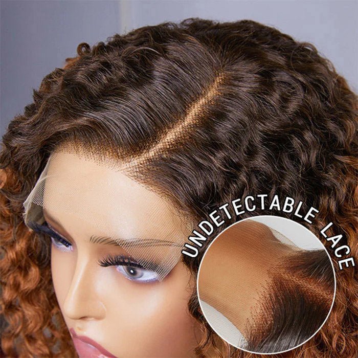 10 Inches Trendy Mix Brown Short Cut Curly HD Lace Glueless Side Part Wig - Lordess Beauty