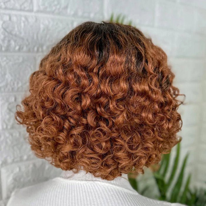10 Inches Trendy Mix Brown Short Cut Curly HD Lace Glueless Side Part Wig - Lordess Beauty