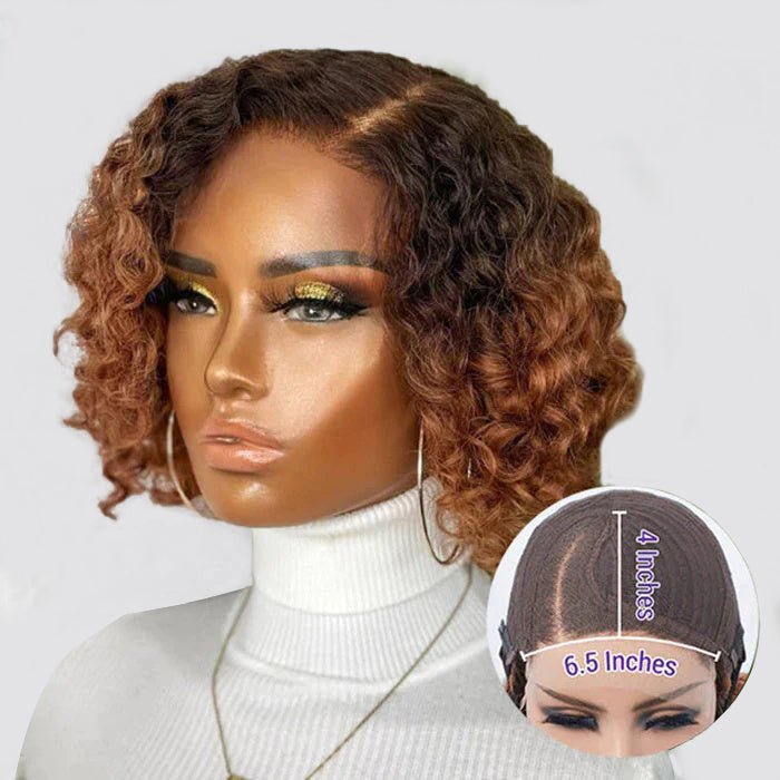 10 Inches Trendy Mix Brown Short Cut Curly HD Lace Glueless Side Part Wig - Lordess Beauty