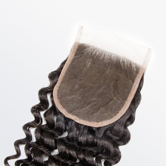 12 - 20 Inch 4" x 4" Deep Curly Free Parted Lace Closure 1B Natural Black - Lordess Beauty