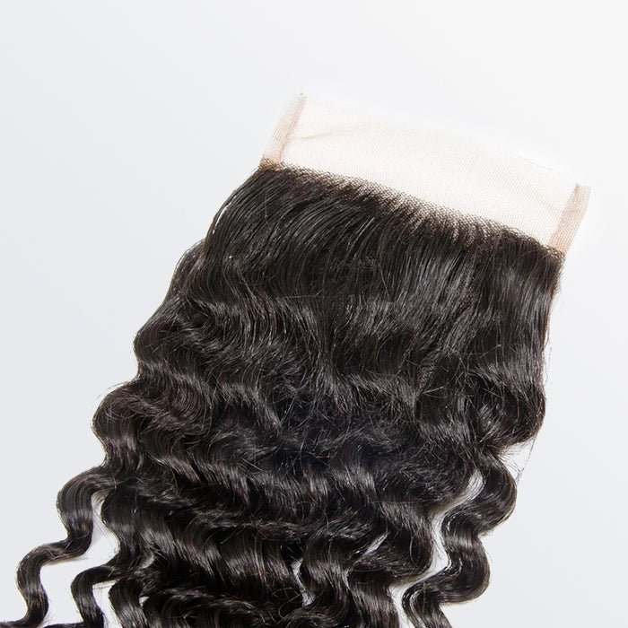 12 - 20 Inch 4" x 4" Deep Curly Free Parted Lace Closure 1B Natural Black - Lordess Beauty