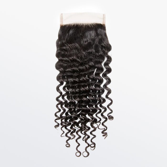 12 - 20 Inch 4" x 4" Deep Curly Free Parted Lace Closure 1B Natural Black - Lordess Beauty