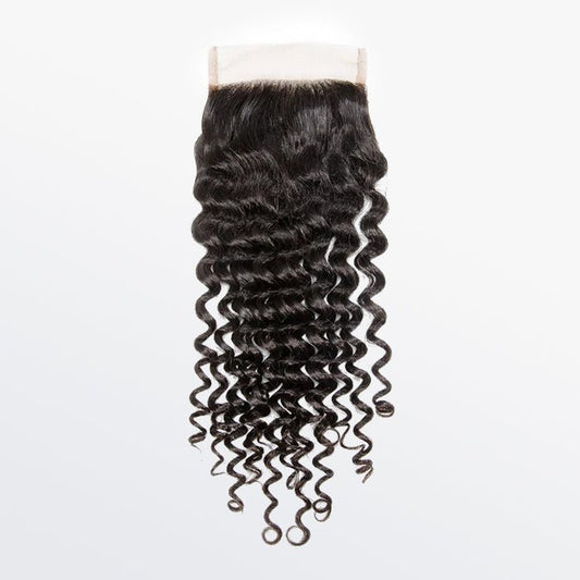 12 - 20 Inch 4" x 4" Deep Curly Free Parted Lace Closure 1B Natural Black - Lordess Beauty