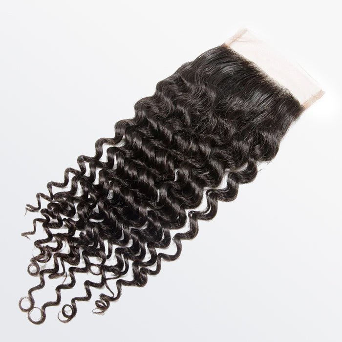 12 - 20 Inch 4" x 4" Deep Curly Free Parted Lace Closure 1B Natural Black - Lordess Beauty