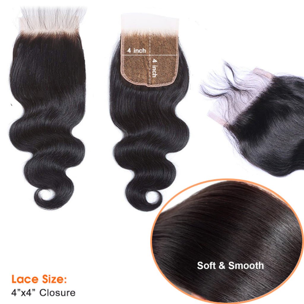 12 - 20 Inch 4" x 4" Loose Deep Free Parted Lace Closure 1B Natural Black - Lordess Beauty