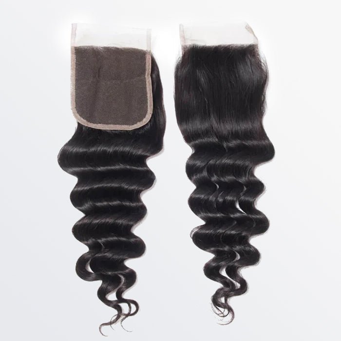 12 - 20 Inch 4" x 4" Loose Deep Free Parted Lace Closure 1B Natural Black - Lordess Beauty