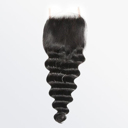 12 - 20 Inch 4" x 4" Loose Deep Free Parted Lace Closure 1B Natural Black - Lordess Beauty