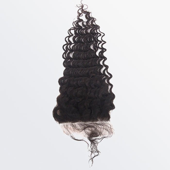 12 - 20 Inch 5" x 5" Deep Curly Free Parted Lace Closure 1B Natural Black - Lordess Beauty