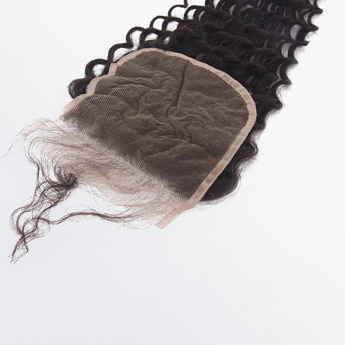 12 - 20 Inch 5" x 5" Deep Curly Free Parted Lace Closure 1B Natural Black - Lordess Beauty