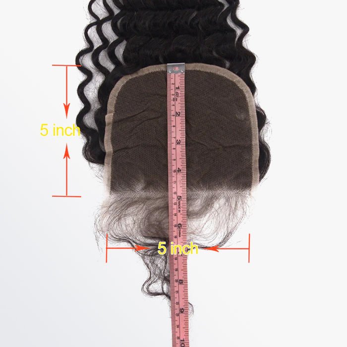 12 - 20 Inch 5" x 5" Deep Curly Free Parted Lace Closure 1B Natural Black - Lordess Beauty