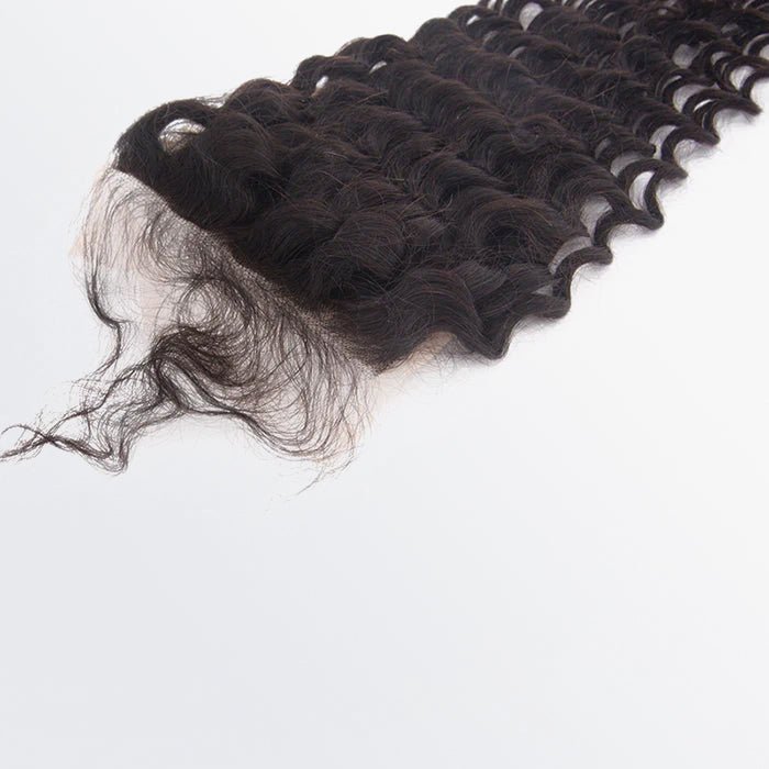 12 - 20 Inch 5" x 5" Deep Curly Free Parted Lace Closure 1B Natural Black - Lordess Beauty