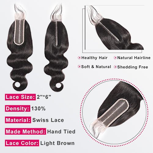 12 - 20 Inches 2" x 6" Upgrade Body Wave Transparent Lace Closure 1B Natural Black - Lordess Beauty