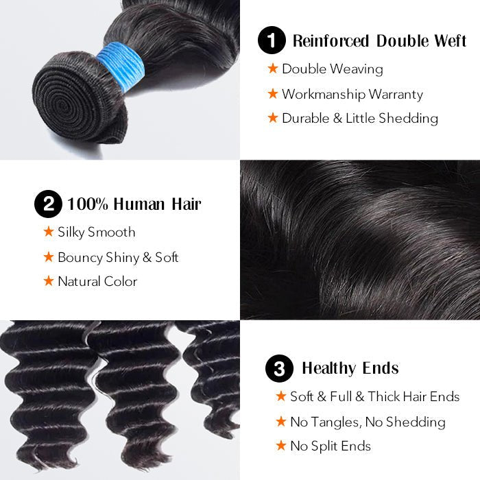 12 - 26 Inch Loose Deep Virgin Brazilian Hair 1B Natural Black - Lordess Beauty