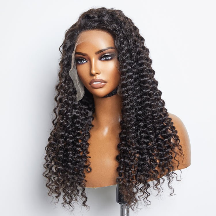 13x6 Glueless 3D Cap Pre - bleached Deep Curly Transparent Lace Front Wig 150% Density - Lordess Beauty