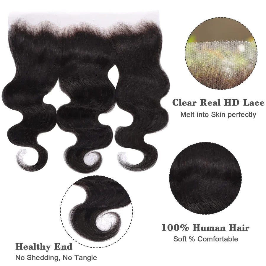 14 - 20 Inch 13" x 4" HD Body Wavy Free Parted Frontal 1B Natural Black - Lordess Beauty