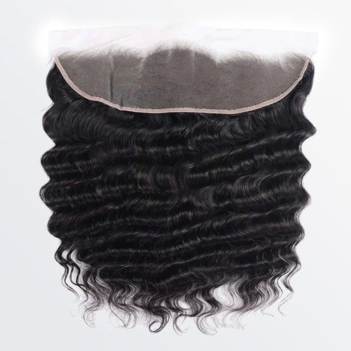 14 - 20 Inch 13" x 4" Loose Deep Wavy Free Parted Frontal 1B Natural Black - Lordess Beauty