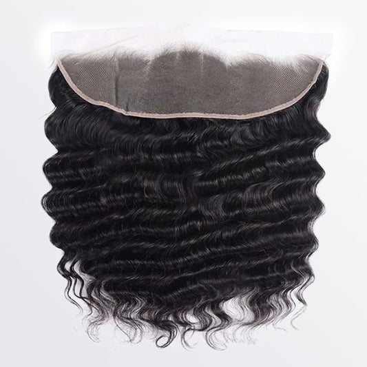 14 - 20 Inch 13" x 4" Loose Deep Wavy Free Parted Frontal 1B Natural Black - Lordess Beauty