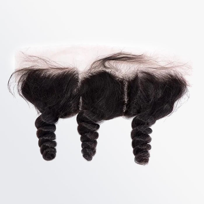 14 - 20 Inch 13" x 4" Loose Wavy Free Parted Frontal 1B Natural Black - Lordess Beauty