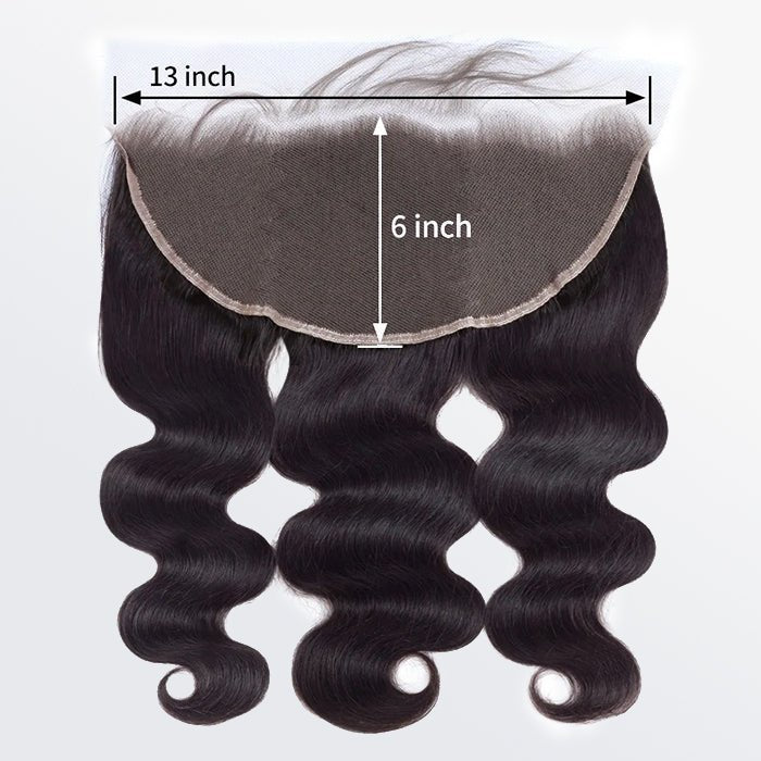 14 - 20 Inch 13" x 6" HD Body Wavy Free Parted Frontal 1B Natural Black - Lordess Beauty
