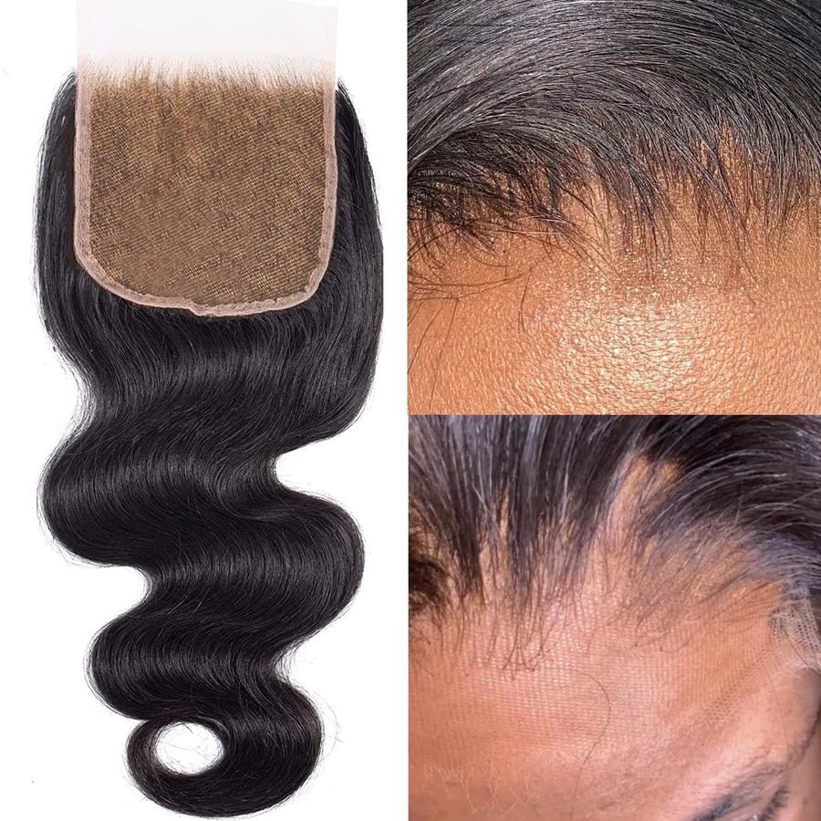 14 - 20 Inch 4" x 4" Loose Wavy Free Parted Lace Closure 1B Natural Black - Lordess Beauty