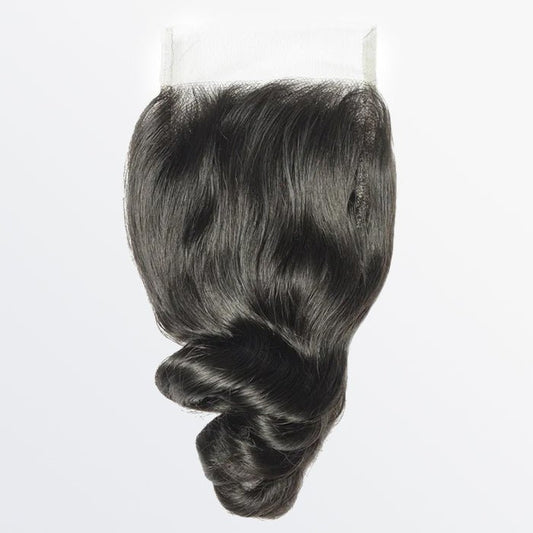 14 - 20 Inch 4" x 4" Loose Wavy Free Parted Lace Closure 1B Natural Black - Lordess Beauty
