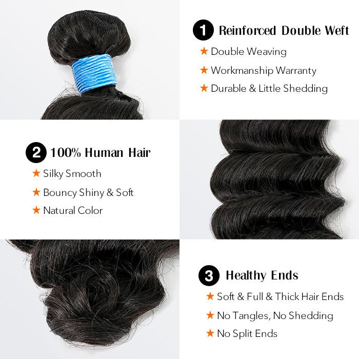 14 - 26 Inch Ocean Wavy Virgin Brazilian Hair 1B Natural Black - Lordess Beauty