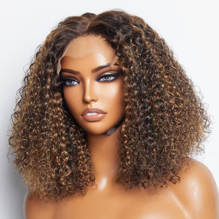 14 inch 5"x5" Closure Lace Wig Kinky Curly Brazilian Human Virgin Hair 150% Density - Lordess Beauty