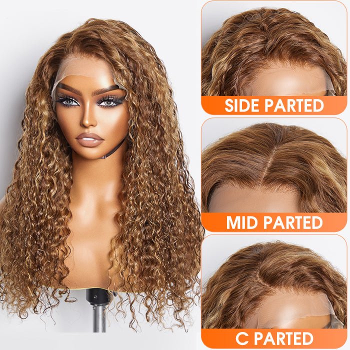 22 - 24 Inch Pre - Plucked 13"x4" Lace Front Water Wavy Wig Free Part 150% Density - 100% Human Hair - Lordess Beauty
