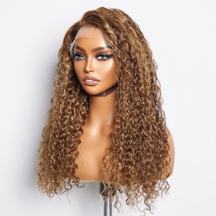 22 - 24 Inch Pre - Plucked 13"x4" Lace Front Water Wavy Wig Free Part 150% Density - 100% Human Hair - Lordess Beauty