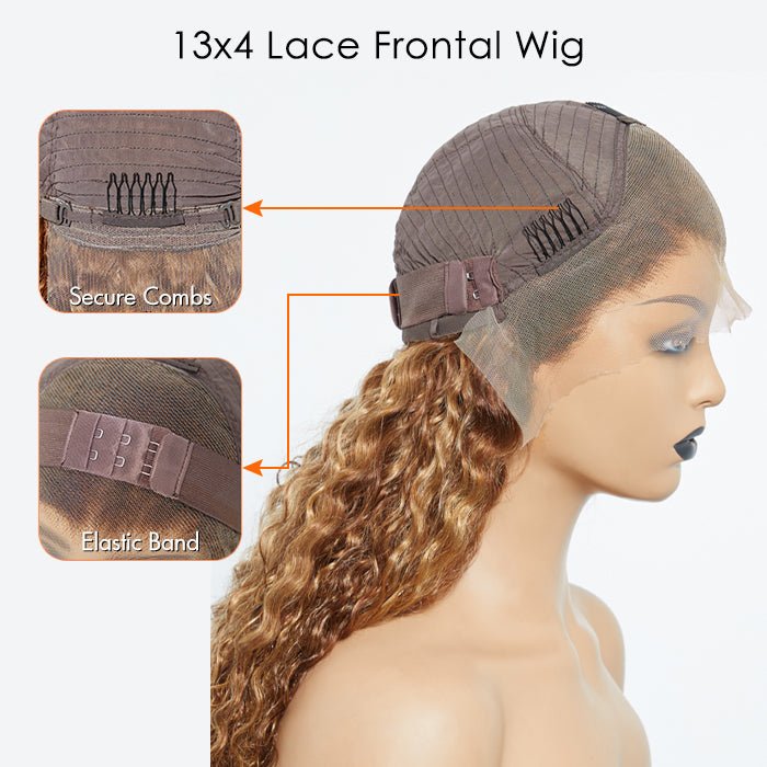 22 - 24 Inch Pre - Plucked 13"x4" Lace Front Water Wavy Wig Free Part 150% Density - 100% Human Hair - Lordess Beauty