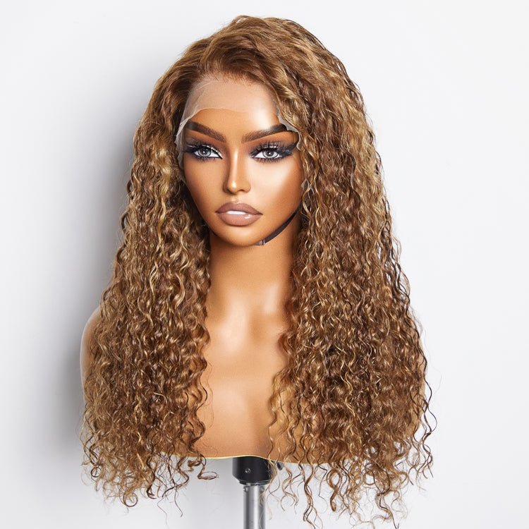 22 - 24 Inch Pre - Plucked 13"x4" Lace Front Water Wavy Wig Free Part 150% Density - 100% Human Hair - Lordess Beauty