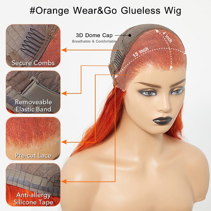 24 Inches 13"x4" Body Wavy Wear & Go Glueless Orange Lace Frontal Wig - 100% Human Hair - Lordess Beauty