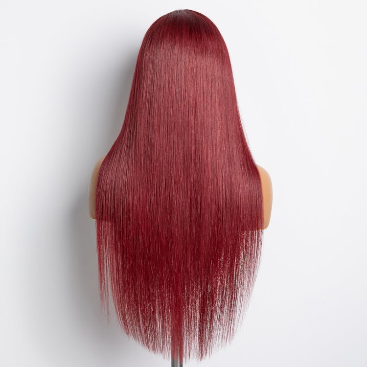 24 Inches Burgundy 13"x4" Lace Front Straight Wig Pre - Plucked Free Part 150% Density - 100% Human Hair - Lordess Beauty