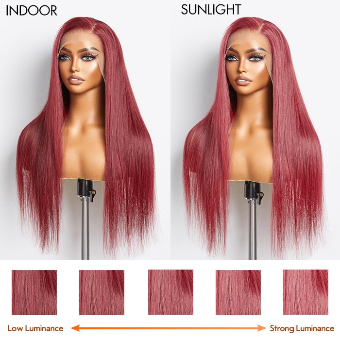 24 Inches Burgundy 13"x4" Lace Front Straight Wig Pre - Plucked Free Part 150% Density - 100% Human Hair - Lordess Beauty