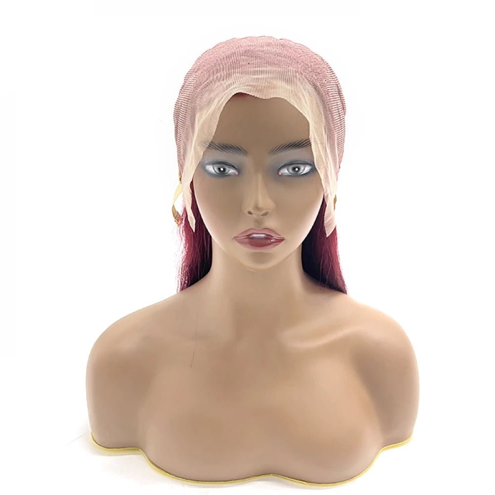 24 Inches Burgundy 13"x4" Lace Front Straight Wig Pre - Plucked Free Part 150% Density - 100% Human Hair - Lordess Beauty