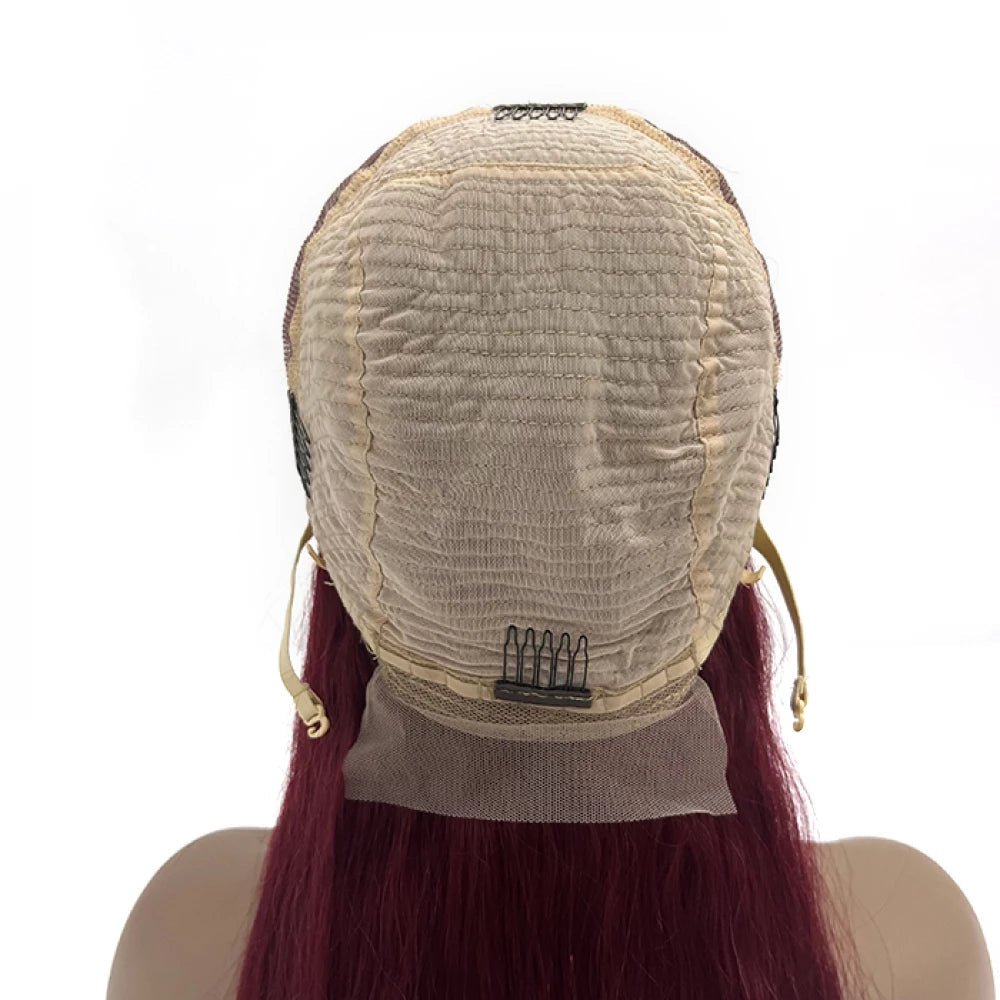 24 Inches Burgundy 13"x4" Lace Front Straight Wig Pre - Plucked Free Part 150% Density - 100% Human Hair - Lordess Beauty