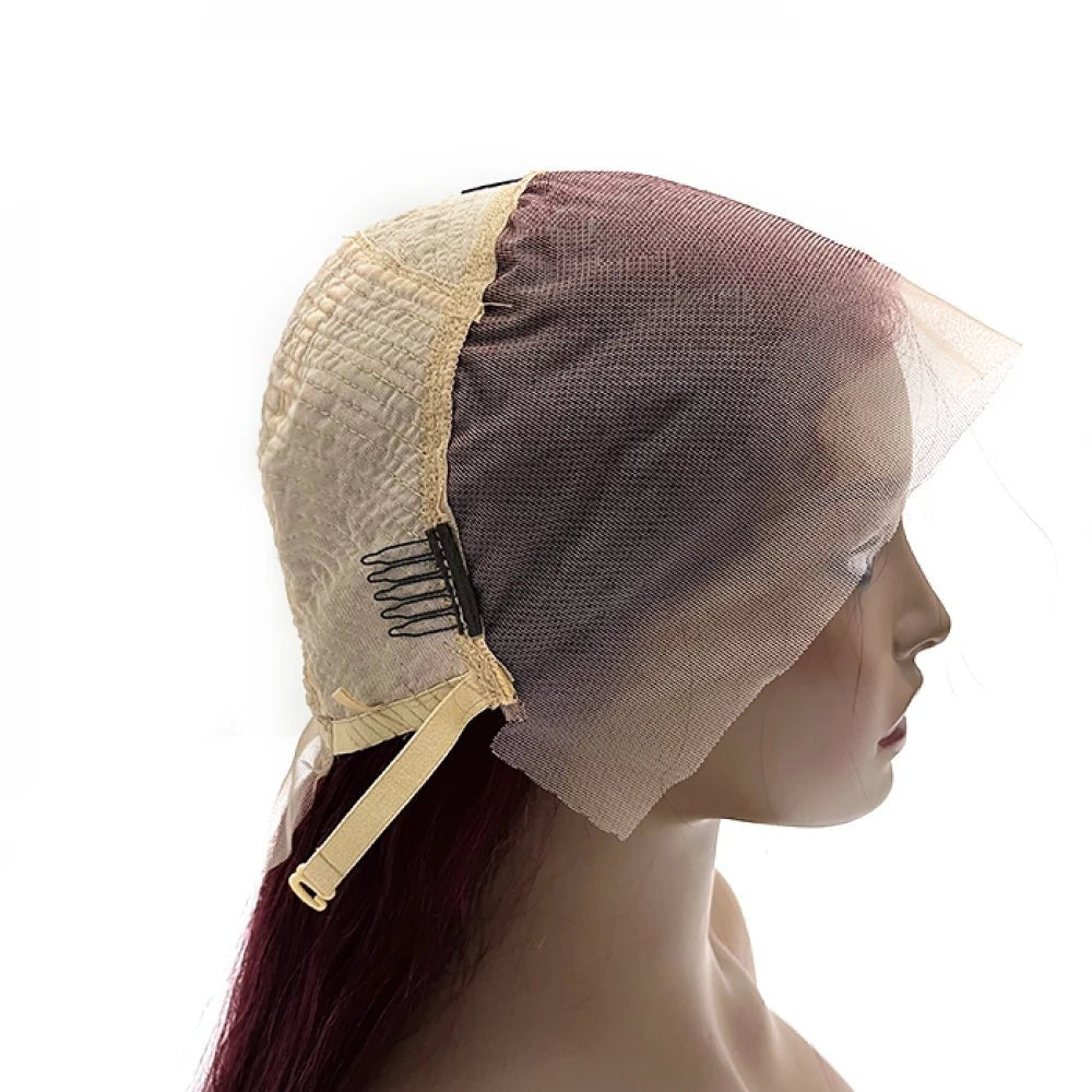 24 Inches Burgundy 13"x4" Lace Front Straight Wig Pre - Plucked Free Part 150% Density - 100% Human Hair - Lordess Beauty