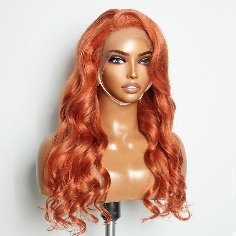 24 Inches Ginger 13"x4" Lace Front Body Wavy Wig Pre - Plucked Free Part 150% Density - 100% Human Hair - Lordess Beauty