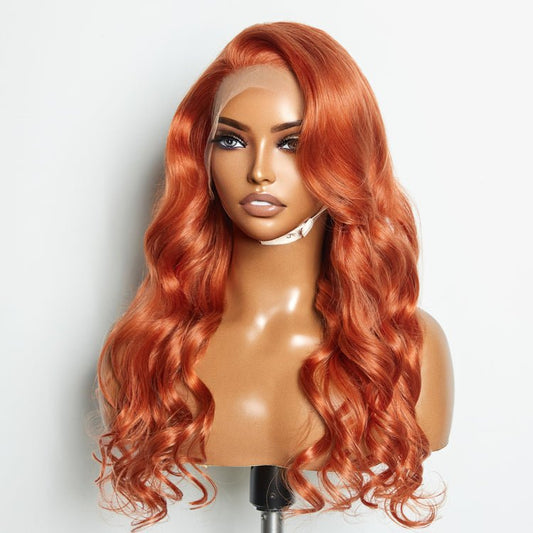 24 Inches Ginger 13"x4" Lace Front Body Wavy Wig Pre - Plucked Free Part 150% Density - 100% Human Hair - Lordess Beauty