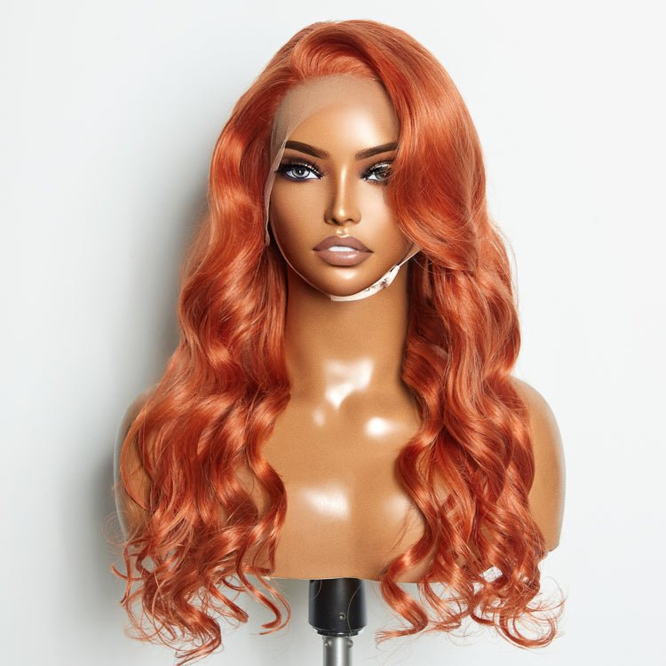 24 Inches Ginger 13"x4" Lace Front Body Wavy Wig Pre - Plucked Free Part 150% Density - 100% Human Hair - Lordess Beauty