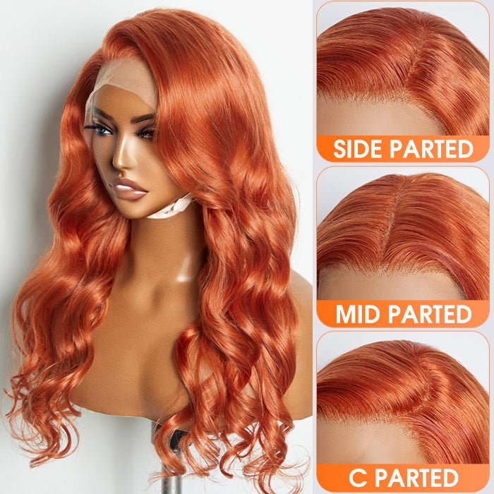 24 Inches Ginger 13"x4" Lace Front Body Wavy Wig Pre - Plucked Free Part 150% Density - 100% Human Hair - Lordess Beauty